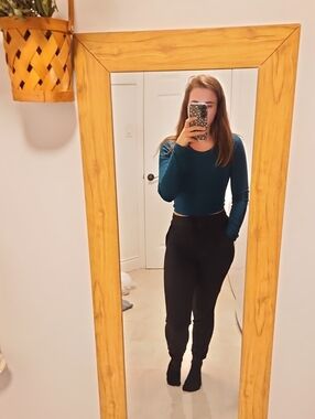 Bozzolo Teal Ribbed Fitted Crop Top